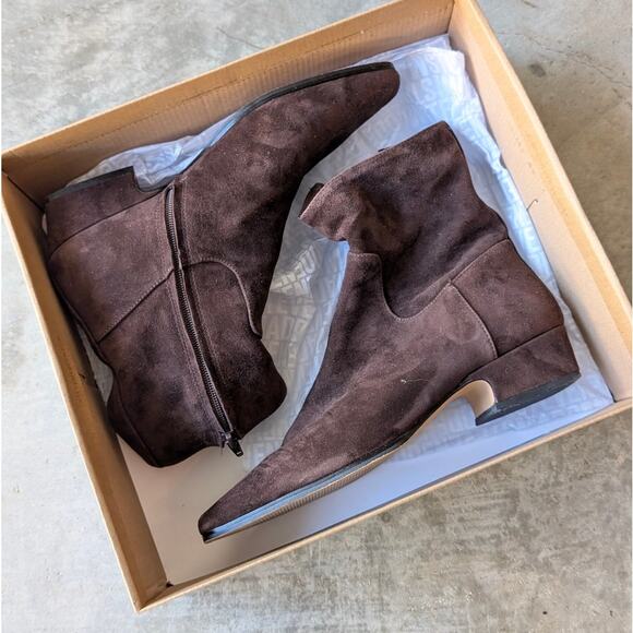 Steve Madden Dusty Chocolate Brown Leather Suede Ankle Bootie Boots, size 9 - Picture 3 of 9